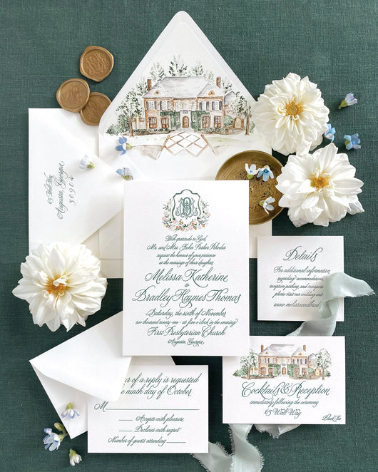 Custom Watercolor Venue Empress Stationery