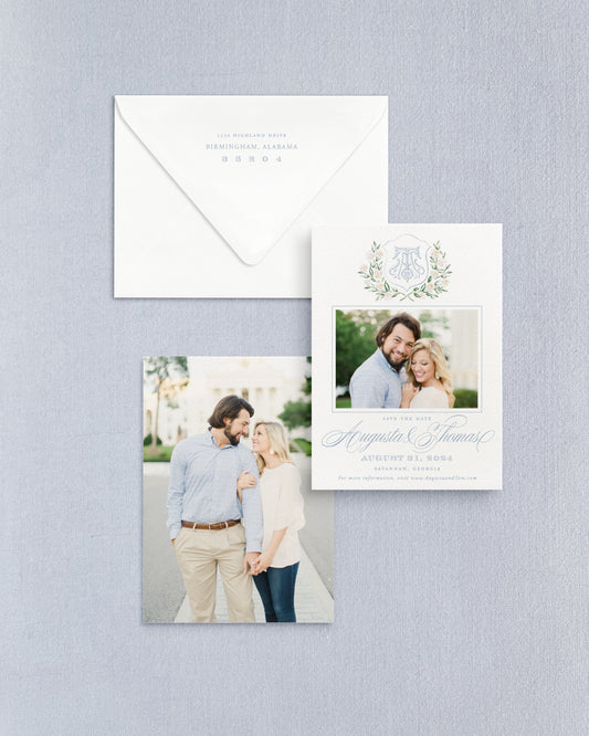 Augusta Vertical Save the Date No. 3 - Ft. Photo Front Empress Stationery