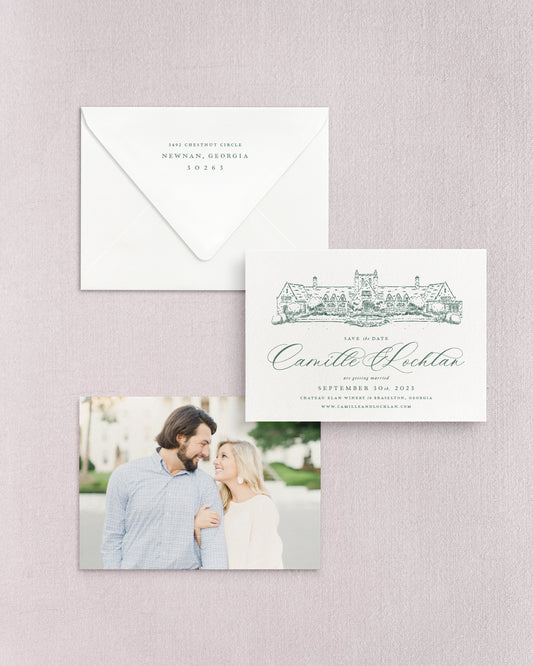 Camille Horizontal Save the Date No. 5 - Ft. Hand Drawn Venue