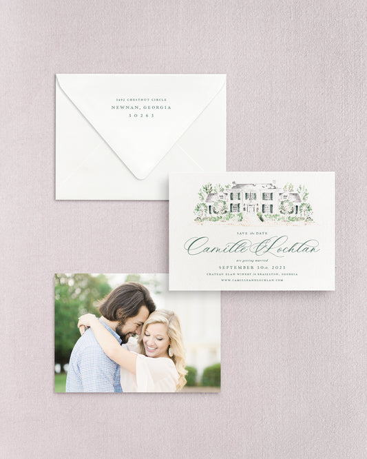 Camille Horizontal Save the Date No. 4 - Ft. Watercolor Venue