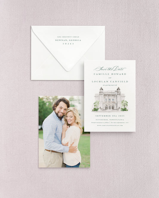 Camille Vertical Save the Date No. 4 - Ft. Watercolor Venue