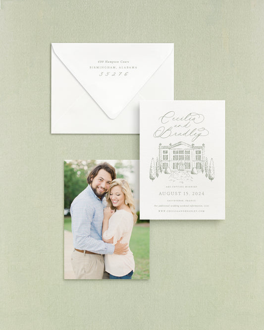 Cecilia Vertical Save the Date No. 5 - Ft. Hand Drawn Venue