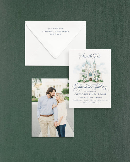 Charlotte Vertical Save the Date No. 4 - Ft. Watercolor Venue Empress Stationery