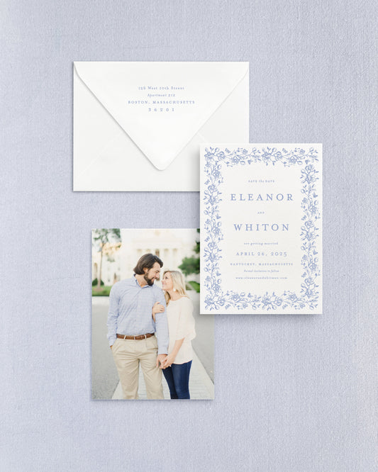 Eleanor Vertical Save the Date No. 2 - Ft. Floral Frame Empress Stationery