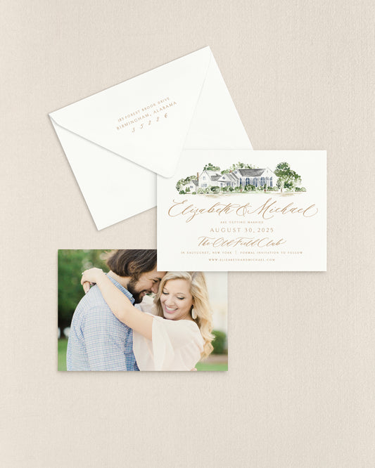 Elizabeth Horizontal Save the Date No. 4 - Ft. Watercolor Venue