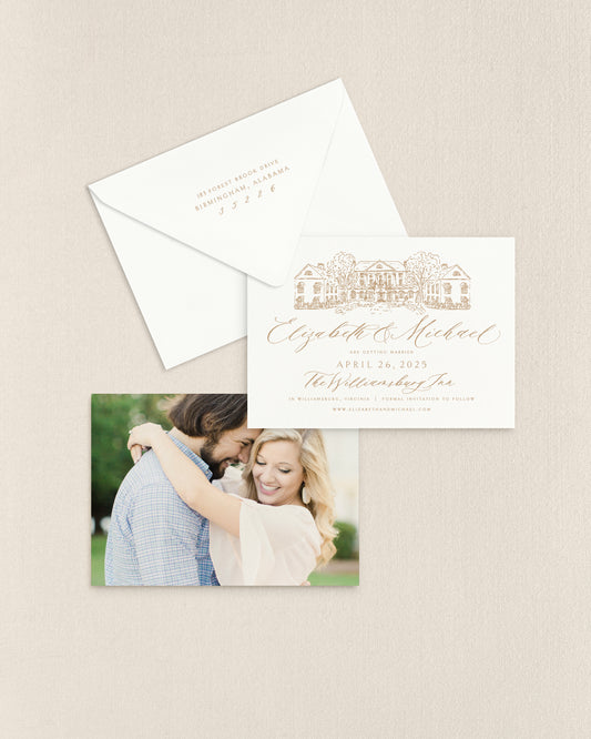 Elizabeth Horizontal Save the Date No. 5 - Ft. Hand Drawn Venue