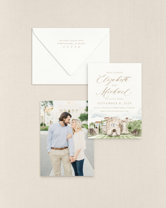 Elizabeth Vertical Save the Date No. 4 - Ft. Watercolor Venue