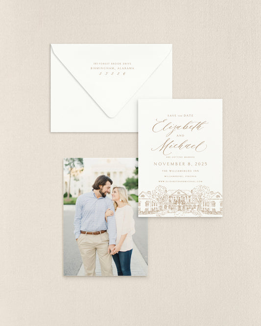 Elizabeth Vertical Save the Date No. 5 - Ft. Hand Drawn Venue