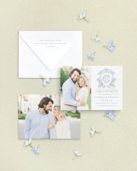 Eugenia Horizontal Save the Date No. 3 - Ft. Photo Front Empress Stationery