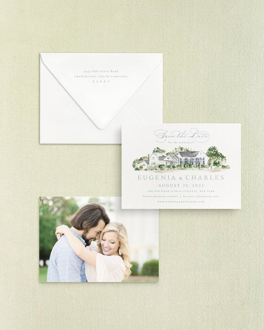 Eugenia Horizontal Save the Date No. 4 - Ft. Watercolor Venue Empress Stationery