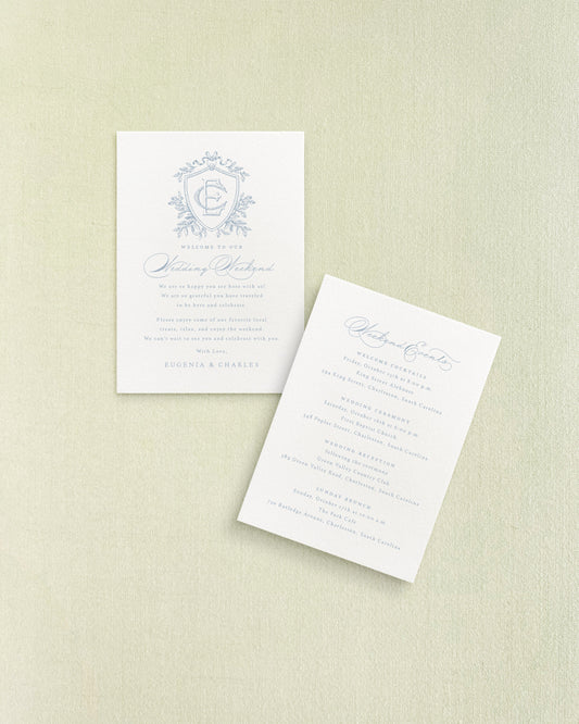 Eugenia Weekend Welcome and Itinerary Empress Stationery