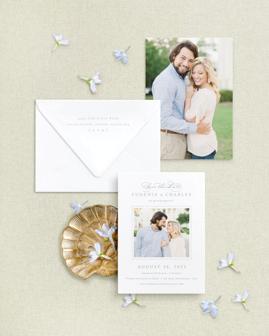 Eugenia Vertical Save the Date No. 3 - Ft. Photo Front Empress Stationery