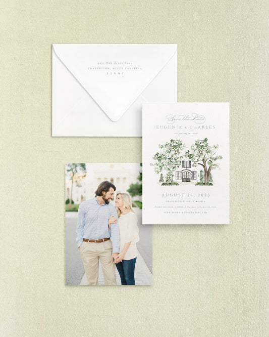 Eugenia Vertical Save the Date No. 4 - Ft. Watercolor Venue Empress Stationery