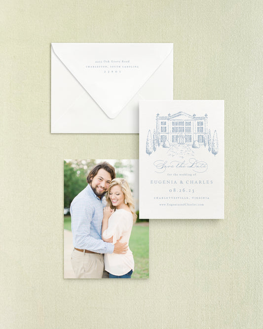 Eugenia Vertical Save the Date No. 5 - Ft. Hand Drawn Venue