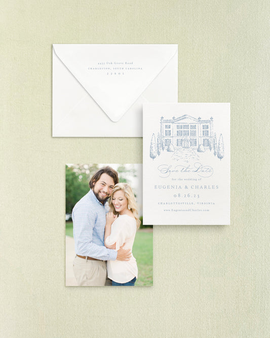 Eugenia Vertical Save the Date No. 5 - Ft. Hand Drawn Venue Empress Stationery