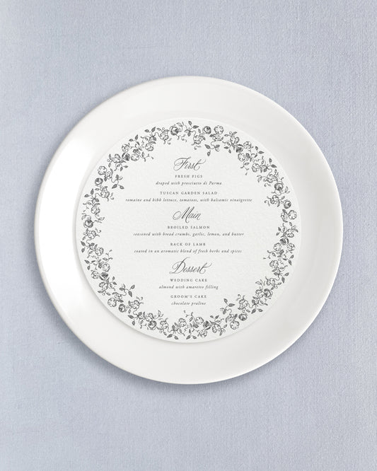 Greta Round Dinner Menus Empress Stationery