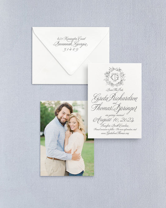 Greta Vertical Save the Date No. 1 Empress Stationery