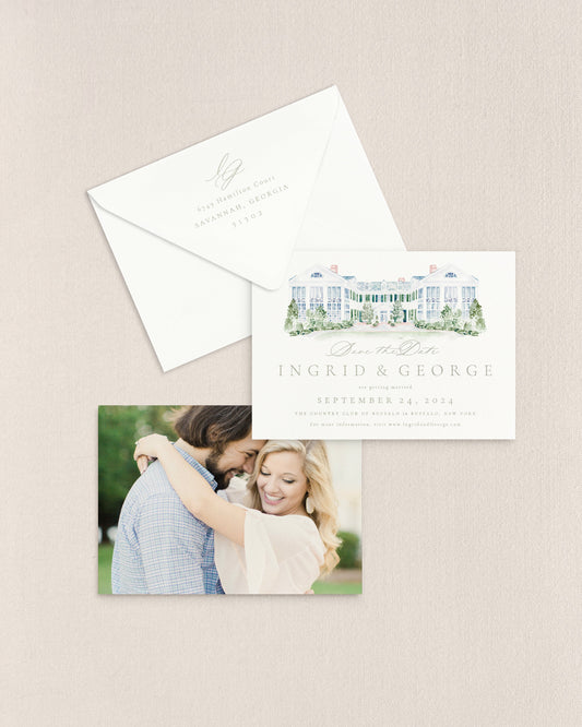 Ingrid Horizontal Save the Date No. 4 - Ft. Watercolor Venue Empress Stationery
