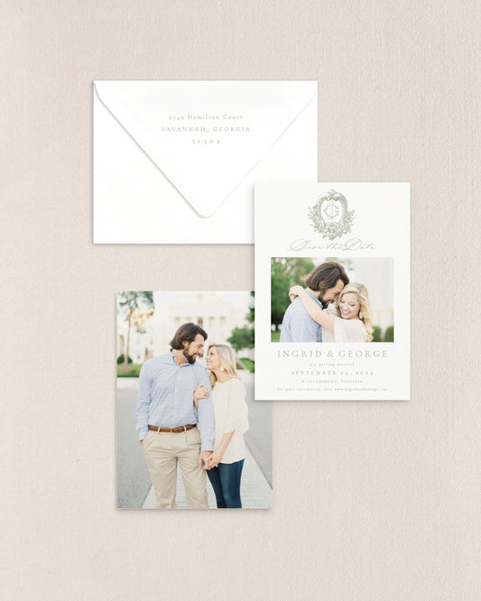 Ingrid Vertical Save the Date No. 3 - Ft. Photo Front Empress Stationery