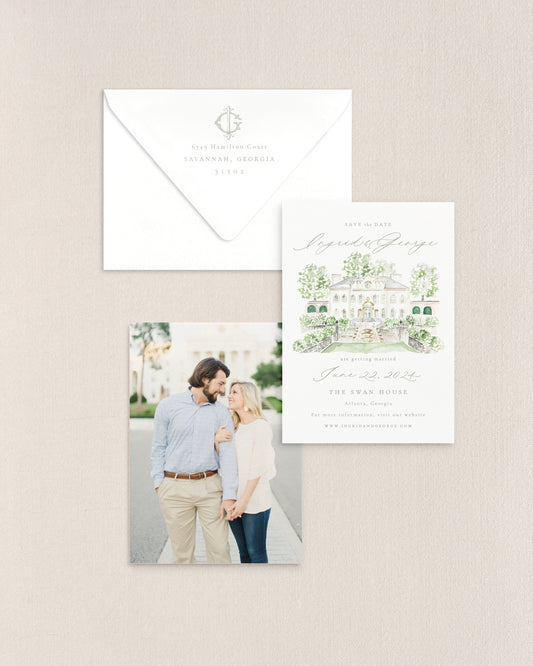Ingrid Vertical Save the Date No. 4 - Ft. Watercolor Venue