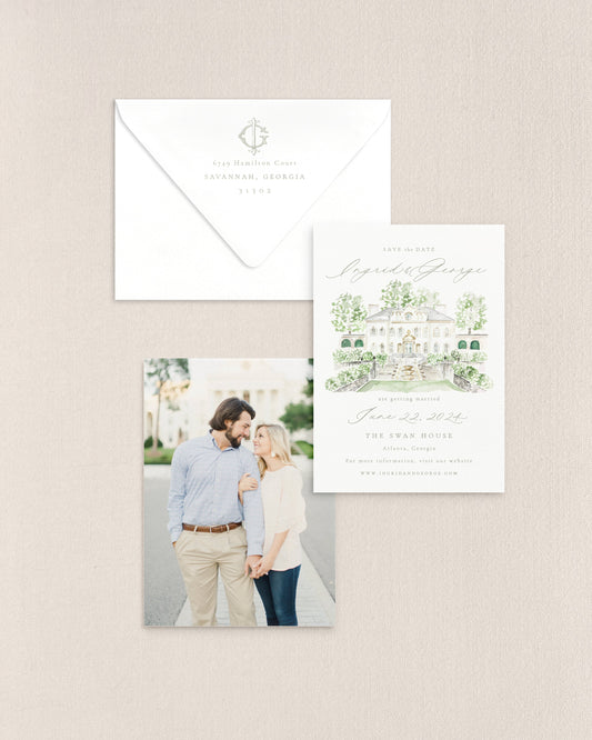 Ingrid Vertical Save the Date No. 4 - Ft. Watercolor Venue Empress Stationery