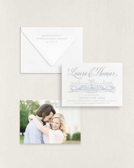 Louisa Horizontal Save the Date No. 5 - Ft. Hand Drawn Venue