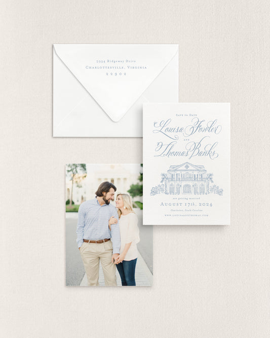 Louisa Vertical Save the Date No. 5 - Ft. Hand Drawn Venue