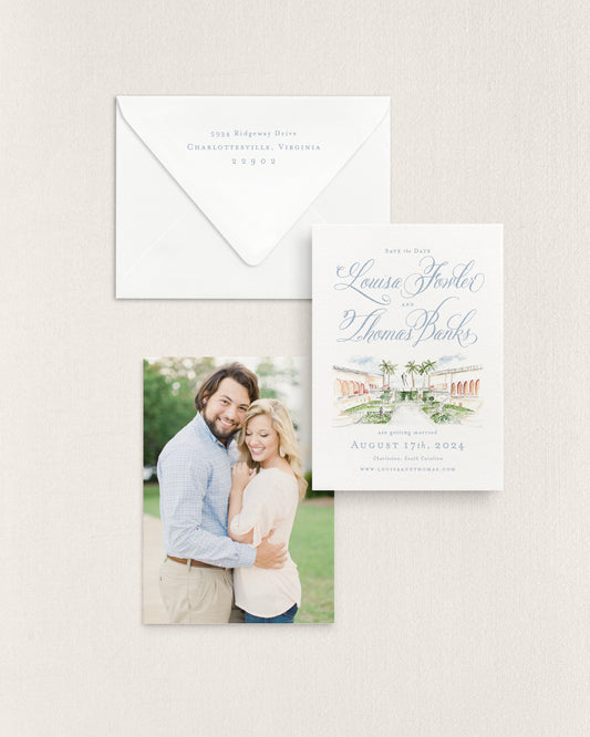 Louisa Vertical Save the Date No. 4 - Ft. Watercolor Venue