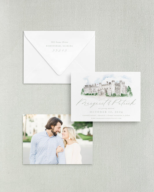 Margaret Horizontal Save the Date No. 4 - Ft. Watercolor Venue Empress Stationery