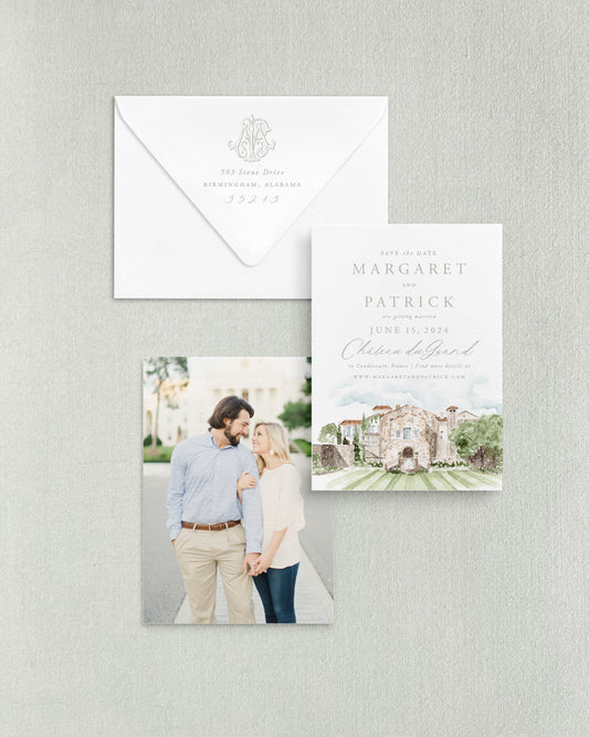 Margaret Vertical Save the Date No. 4 - Ft. Watercolor Venue