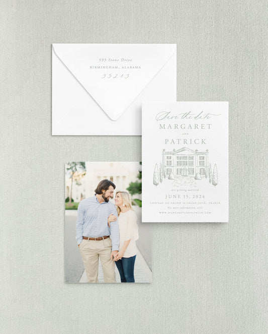 Margaret Vertical Save the Date No. 5 - Ft. Hand Drawn Venue