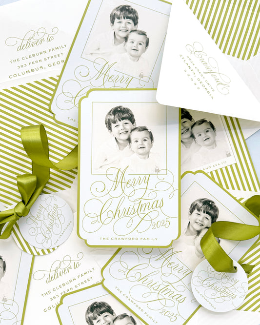 Chartreuse Stripes Christmas Card