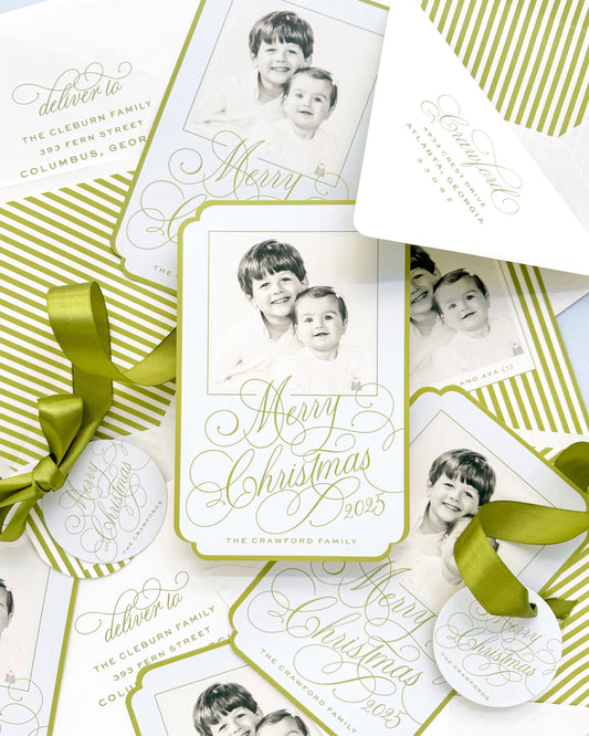 Chartreuse Stripes Christmas Card Empress Stationery