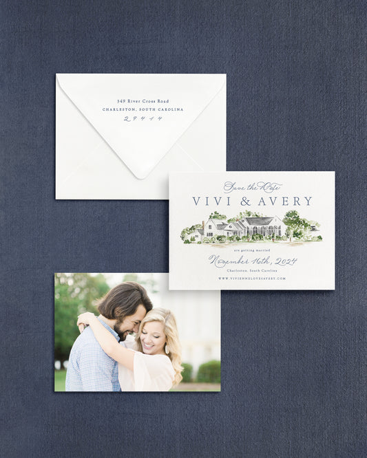 Vivienne Horizontal Save the Date No. 4 - Ft. Watercolor Venue