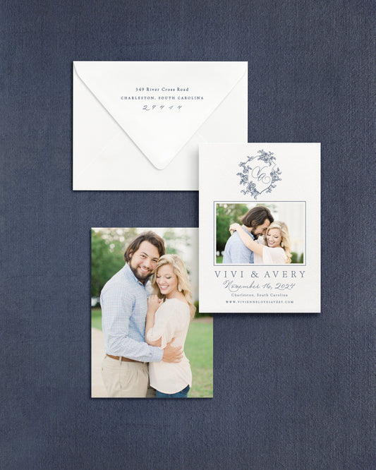 Vivienne Vertical Save the Date No. 3 - Ft. Front Photo Empress Stationery