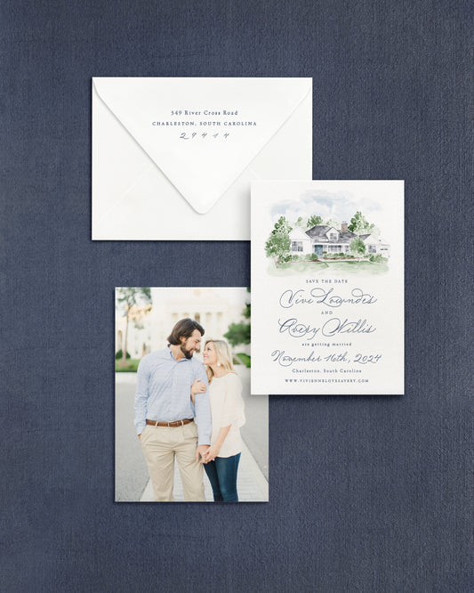 Vivienne Vertical Save the Date No. 4 - Ft. Watercolor Venue