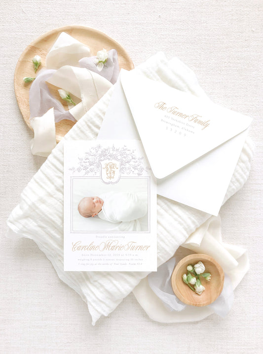 Blooming Crest Announcement Empress Stationery
