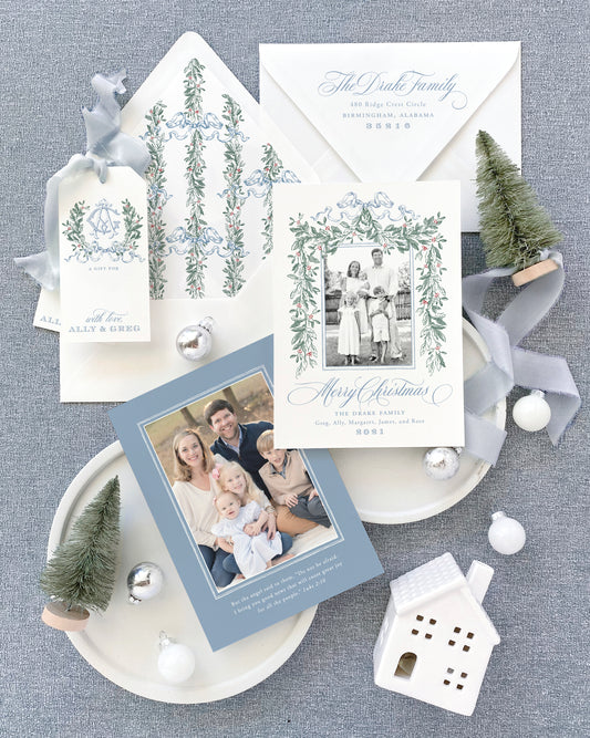 Holly and Ribbon Christmas Card