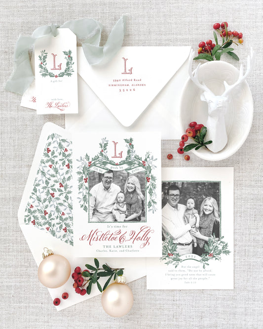 Mistletoe and Holly Christmas Card