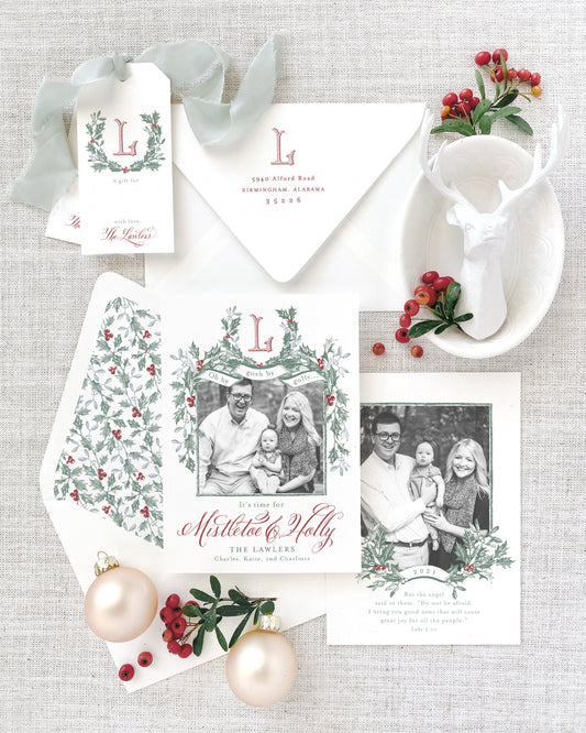 Mistletoe and Holly Christmas Card Empress Stationery