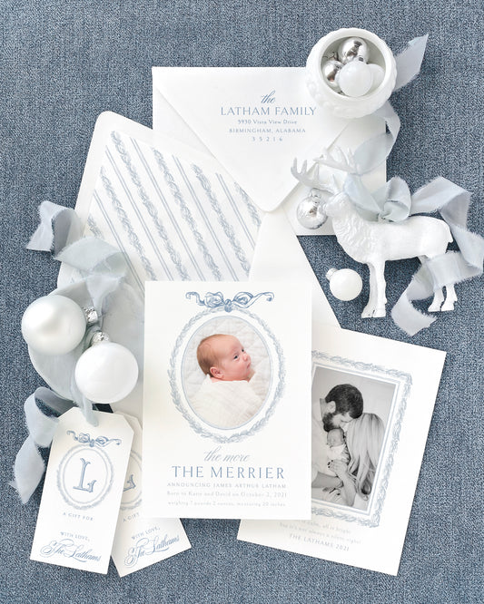 Blue Ribbon Birth Announcement/Christmas Card