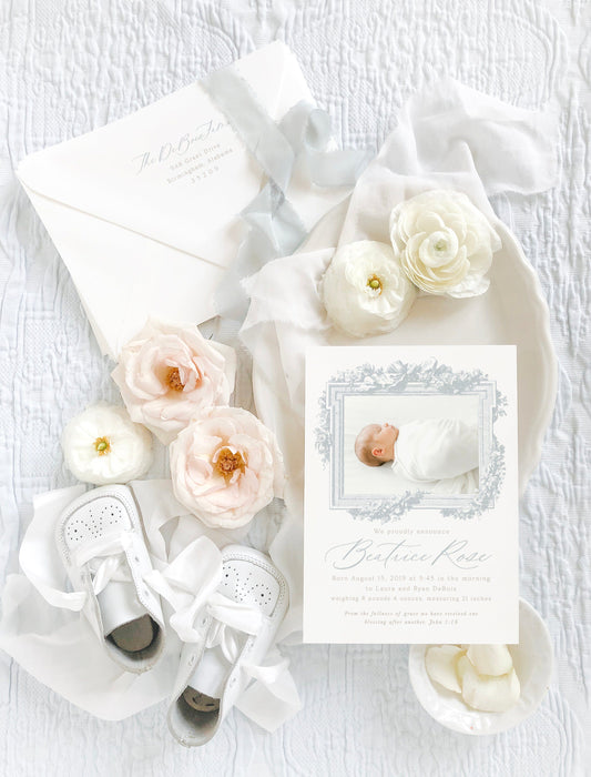 Roses and Ribbon Announcement Empress Stationery
