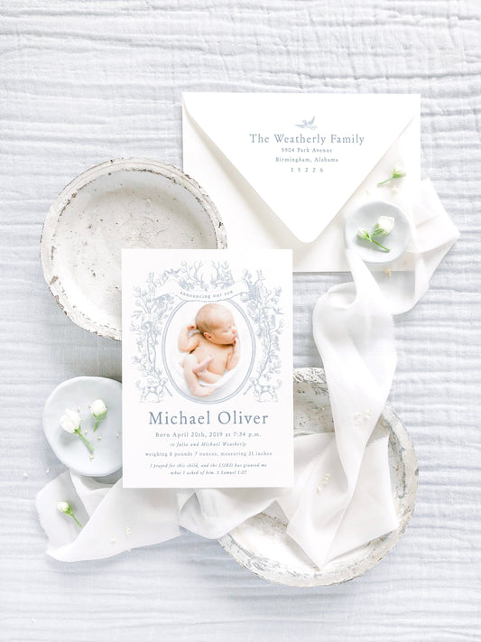 Little Boy Woodlands Announcement Empress Stationery