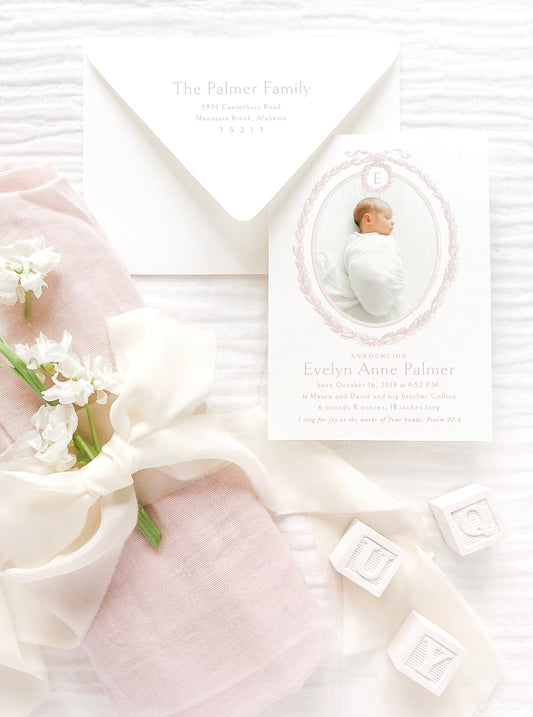 Little Girl Wreath and Ribbon Announcement Empress Stationery