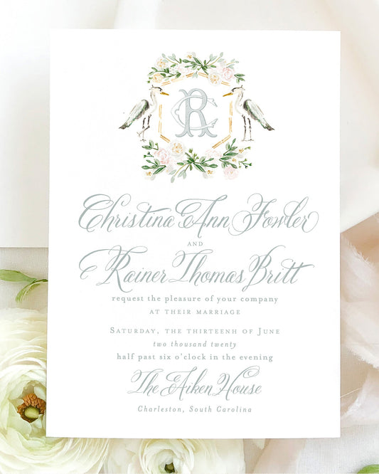 Custom Watercolor Floral Crest Empress Stationery
