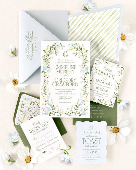 Blue and Green Emmeline Invitation Suite