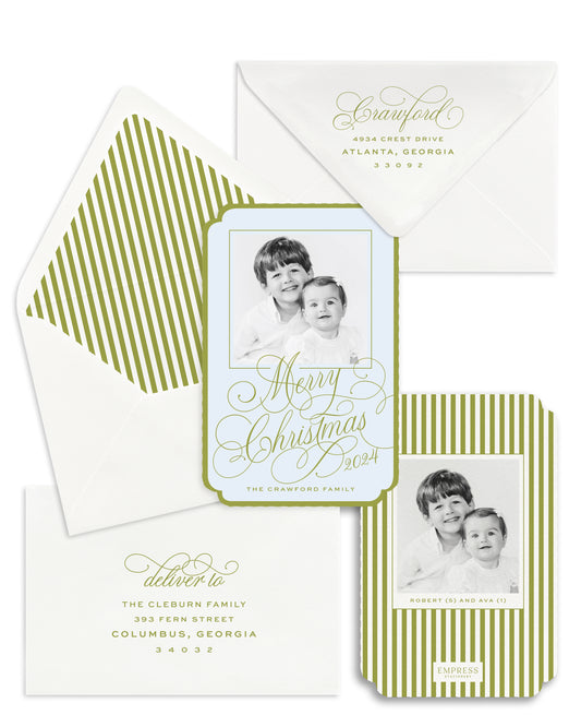 Chartreuse Stripes Christmas Card