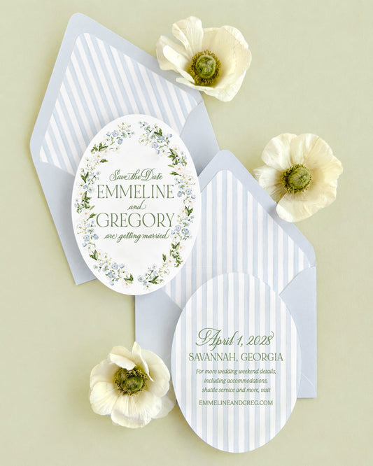 Emmeline Blue Floral Oval Save the Date