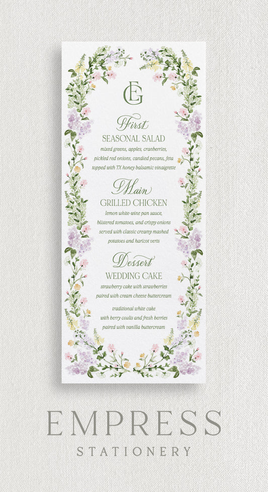 Emmeline Seated Dinner Menus