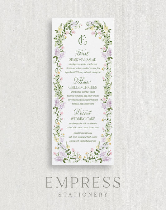 Emmeline Seated Dinner Menus